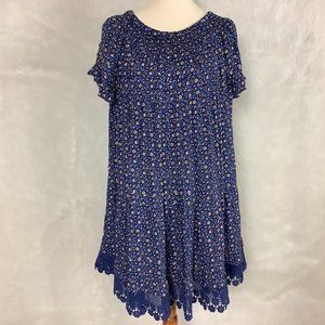 Tory Burch Blue Floral Wild Pansy Off the Shoulder Shift Dress S